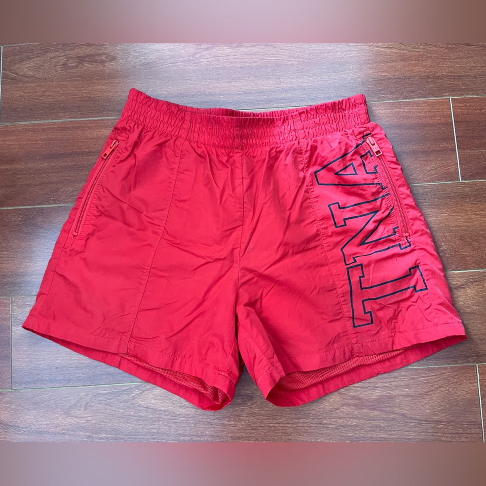 TNA Red Nylon Swim Shorts with Side Zip Pockets